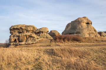 Stone remains, old sanctuary, Big Allaki lake, South Ural, Chelyabinsk region, Russia