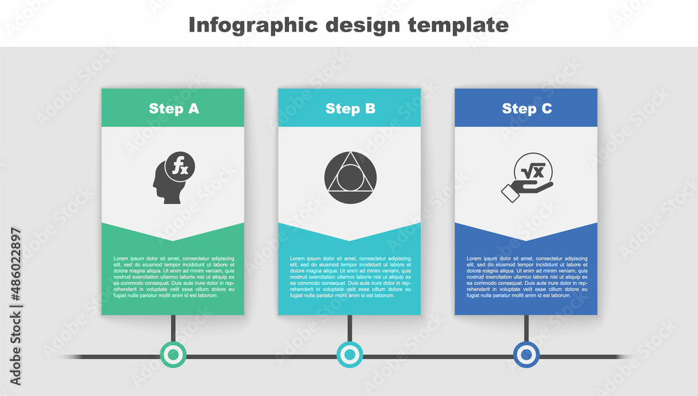 Poster set function mathematical symbol, triangle and square root of x glyph. business infographic template