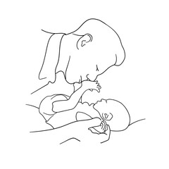 Family Line Art. Newborn illustration. Mothers Day on white background. Father day gift