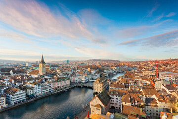 Fototapeta premium Skyline von Zürich am Abend, Schweiz