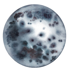 Watercolor phases of the moon hand-drawn on a white background