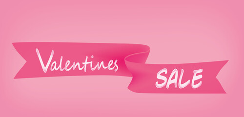 Banner mit Schriftzug Valentines Sale auf rosa Hintergrund.