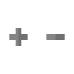 Plus and minus grey flat vector icon