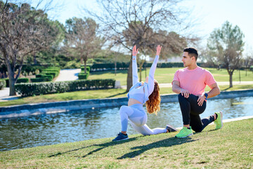 Young couple practicing sports outdoors