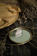 Raw crystal photography - Rose Quartz Pendulum