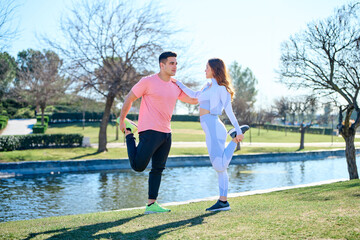 Young couple practicing sports outdoors