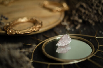 Raw crystal photography - Rose Quartz Pendulum