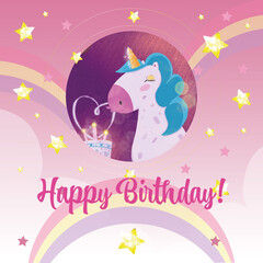 baby birthday card invitation with unicorn