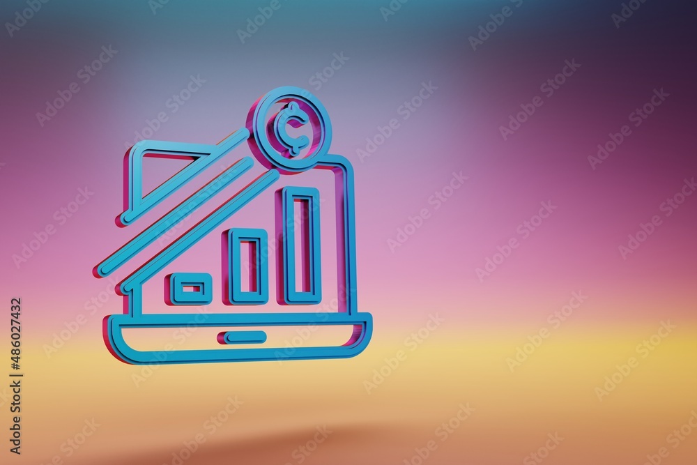 Fototapete Cryptocurrency Statistics icon. Beautiful Blue Cryptocurrency Statistics symbol icons on multicolor bright background. 3d rendering illustration. Background pattern for design.