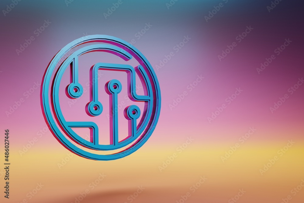 Leinwandbilder Cryptocurrency Coin icon. Beautiful Blue Cryptocurrency Coin symbol icons on multicolor bright background. 3d rendering illustration. Background pattern for design.