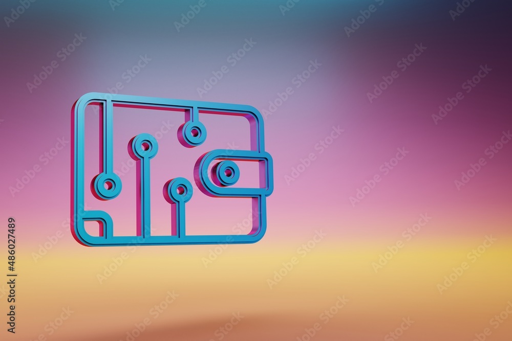 Poster digital wallet icon. beautiful blue cryptocurrency digital wallet symbol icons on multicolor bright 