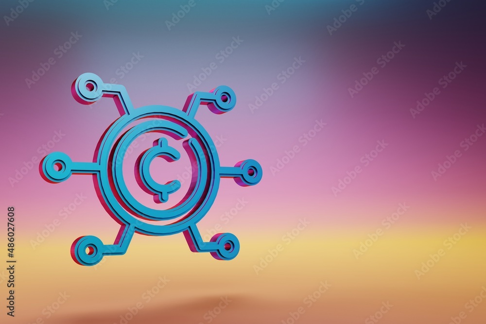 Poster cryptocurrency coin icon. beautiful blue cryptocurrency coin symbol icons on multicolor bright backg