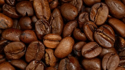 Close up of brown roasted coffee beans