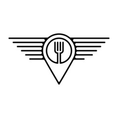 food pin with wing vector logo design concept