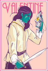 Man with face mask and sword