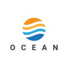 abstract ocean wave and sun logo design