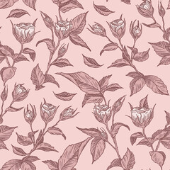 Roses. Seamless pattern large flowers
