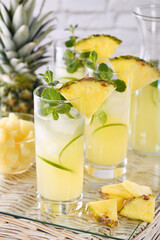 Fresh lime and mint combined with fresh pineapple juice and tequila. Pineapple cocktails always have a bright taste and aroma!