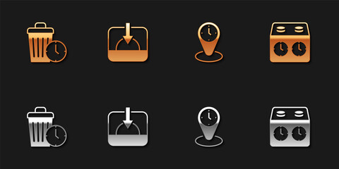 Set Waste of time, Sunset, Time zone clocks and chess icon. Vector