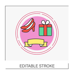 Wedding concept line icon. Bridal shoes, present box. Ceremony.Vector isolated conception metaphor illustration