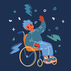 Cartoon vector illustration of boy in wheelchair
