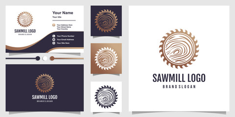 Saw mill logo design with creative element concept Premium Vector - obrazy, fototapety, plakaty