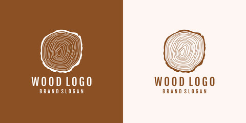 Wood logo design with creative element concept Premium Vector
