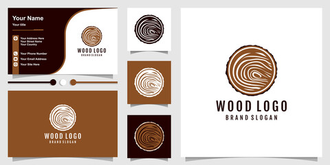 Wood logo design with creative element concept Premium Vector