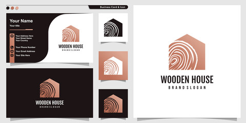 Wood house logo design with creative element concept Premium Vector - obrazy, fototapety, plakaty