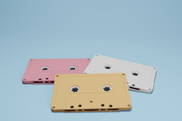 Audio cassette tape. 80s and 90s Media. 3D Illustration