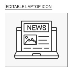  Computer line icon. Newspaper article on computer. Laptop concept. Isolated vector illustration. Editable stroke