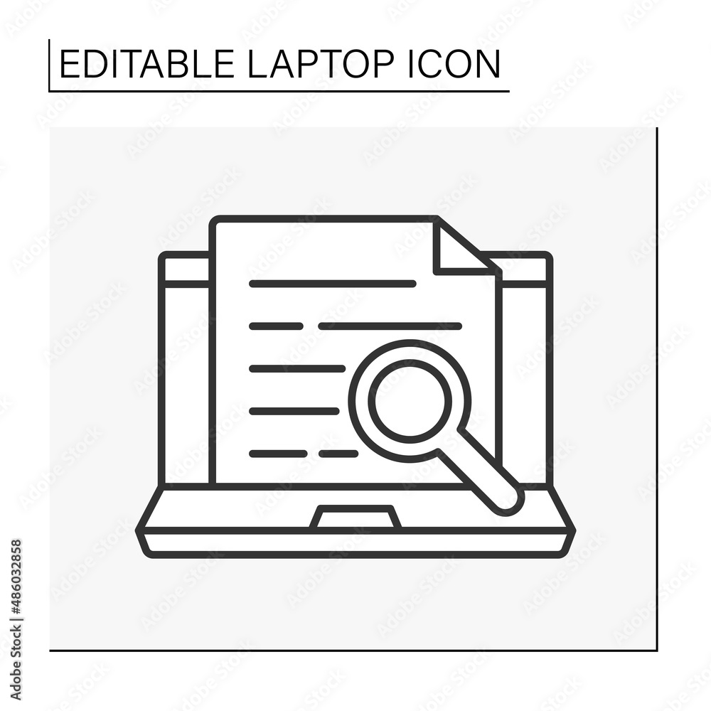 Poster computer line icon. create and edit documents. laptop concept. isolated vector illustration. editabl