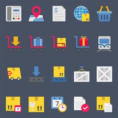 Flat color icons for logistics delivery.
