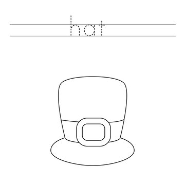 Trace the letters and color top hat. Handwriting practice for kids.