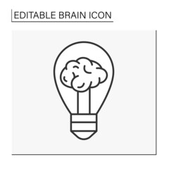  Brain line icon.Idea. Brain inside lightbulb. Neurology. Brainstorming concept. Isolated vector illustration. Editable stroke