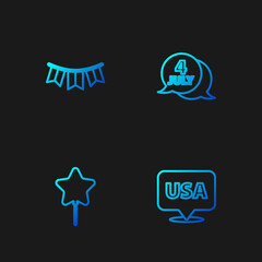 Set line USA Independence day, Balloon, Carnival garland with flags and . Gradient color icons. Vector