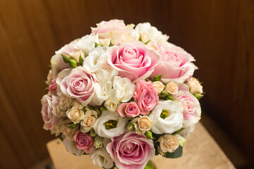 wedding bridal bouquet of roses and eustoma 