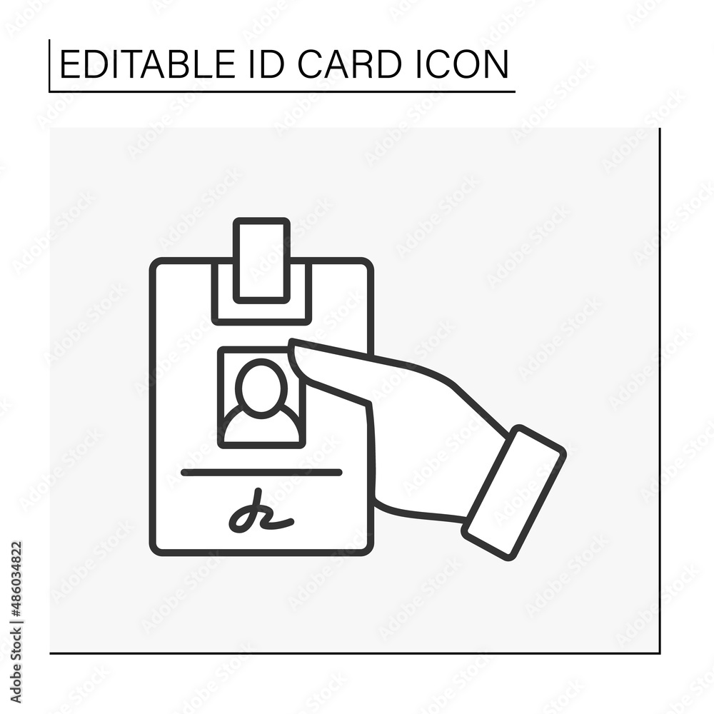 Poster identification card line icon. permit badge with personal information and photo. biometric data. ide