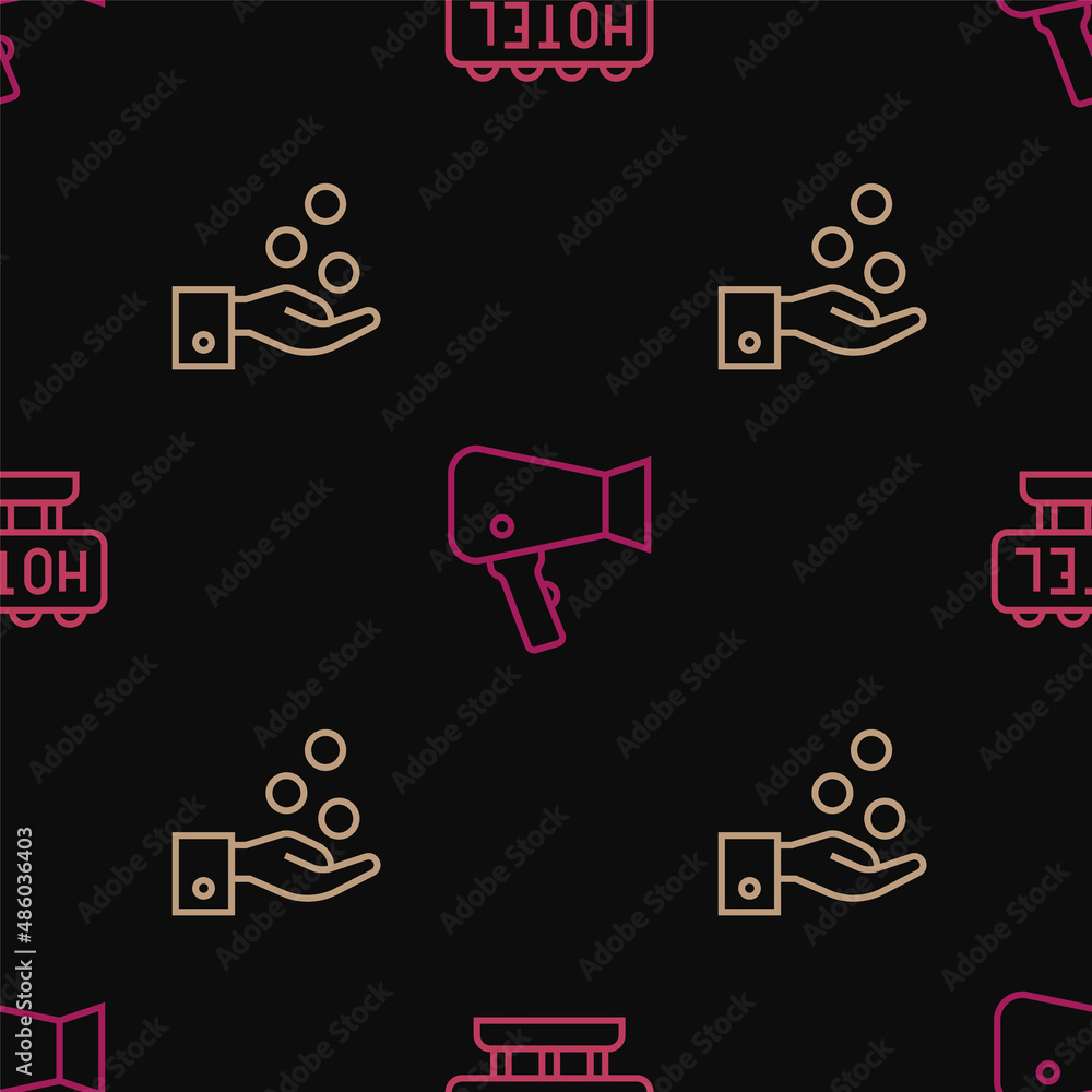 Wall mural Set line Signboard with text Hotel, Paying tips and Hair dryer on seamless pattern. Vector