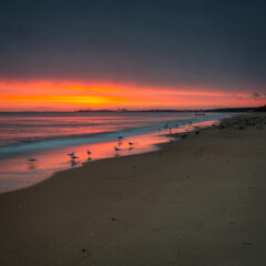 Beautiful sunrise on the Baltic Sea beach in Sopot. Poland