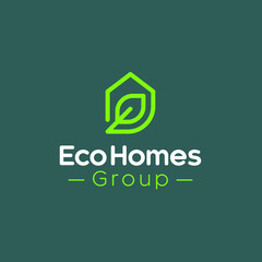 Eco House Leaf Clean Line Green Logo Vector Design