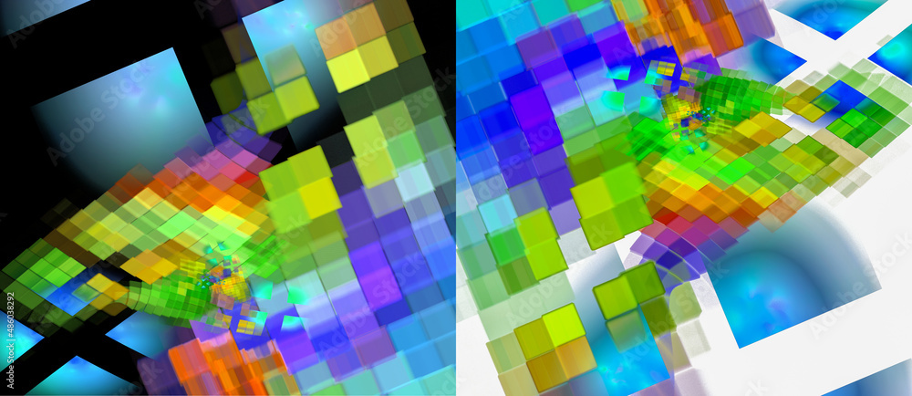Aufkleber multi-colored cells are arranged in groups and move from one background to another diagonally. two a