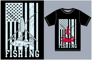 Fishing T-shirt with American Flag. Fisherman Gifts, Father's Day Dads, Grandpa, Daddy, Papa, Husband.
