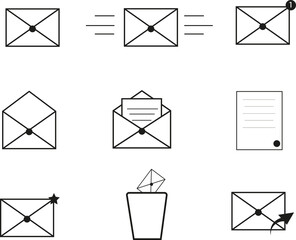 Correspondence line icons set, outline vector symbol collection, linear icon email, envelope, mailbox, mailing, postcard, chats 