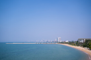 Pattaya City and Sea, Thailand. Pattaya city skyline and pier at sunset in Pattaya Chonburi Thailand
