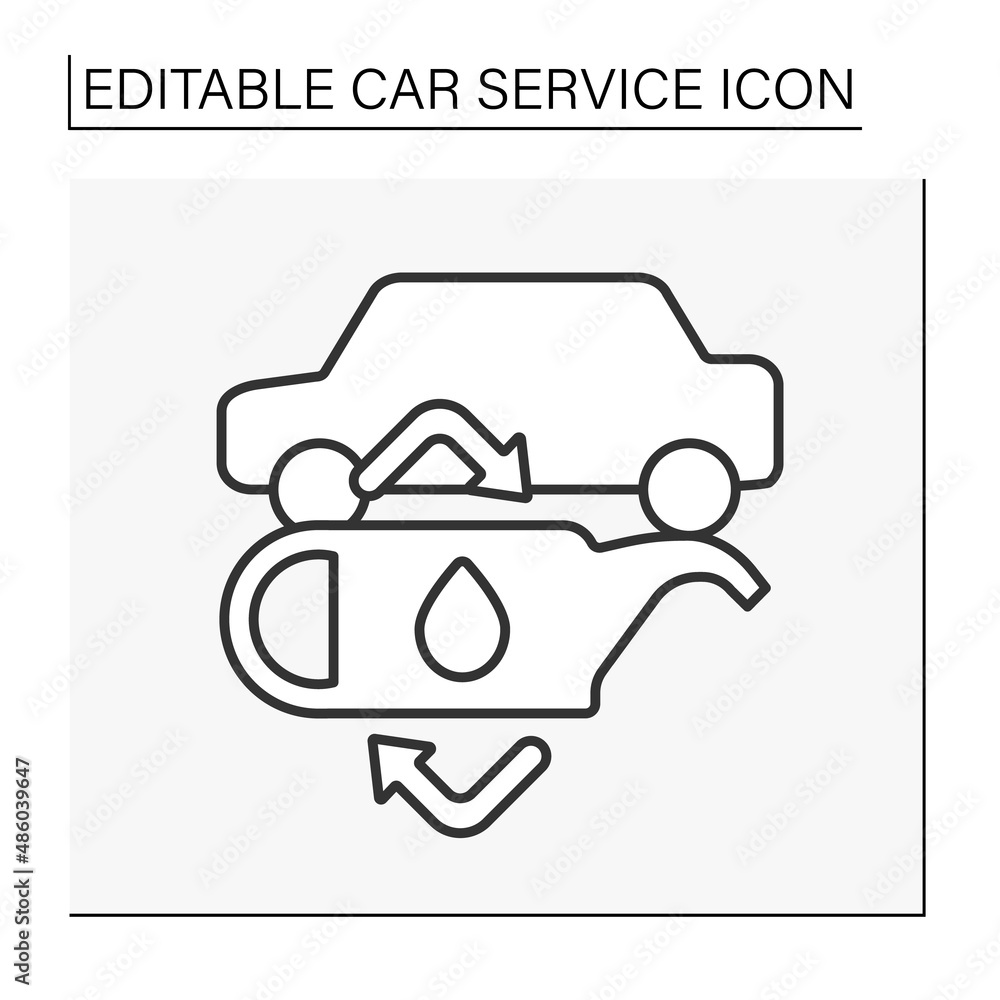 Poster oil change line icon. removing used oil in your engine and replacing it with clean. car service conc