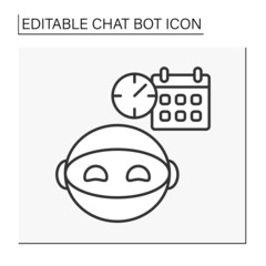  Robot line icon. Planning events. Calendar. Chatbot concept. Isolated vector illustration. Editable stroke