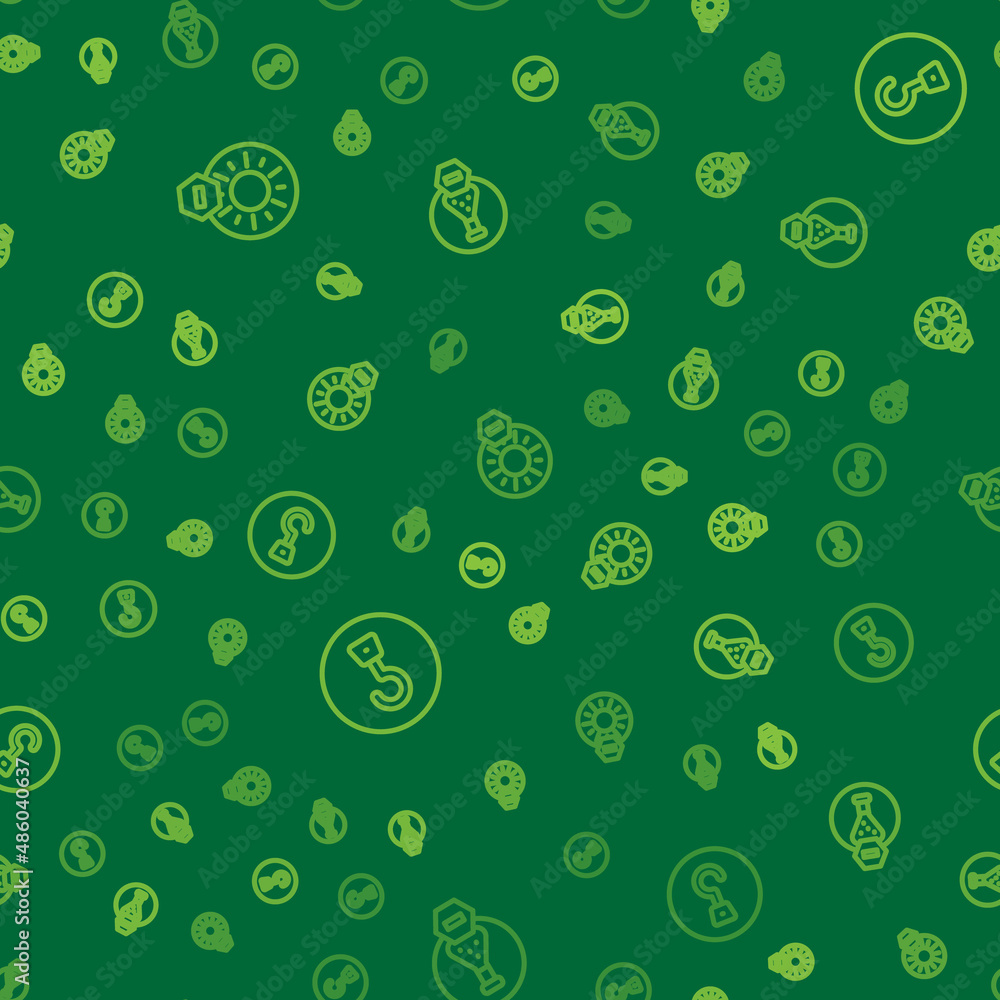 Poster set line no direct sunlight, industrial hook and test tube and flask on seamless pattern. vector