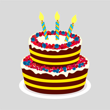 birthday cake with candles, on a white background