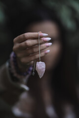 Raw crystal photography - Rose Quartz Pendulum